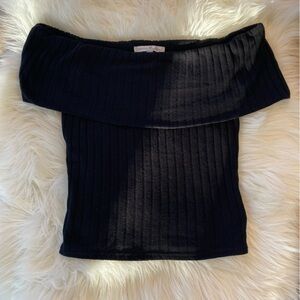 Express Black Off-Shoulder Ribbed Top Size Medium